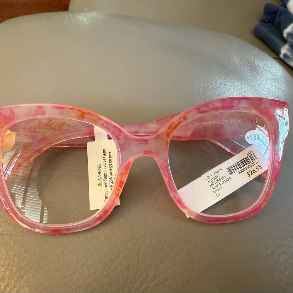 Womens Pink Floral reading glasses 1.5